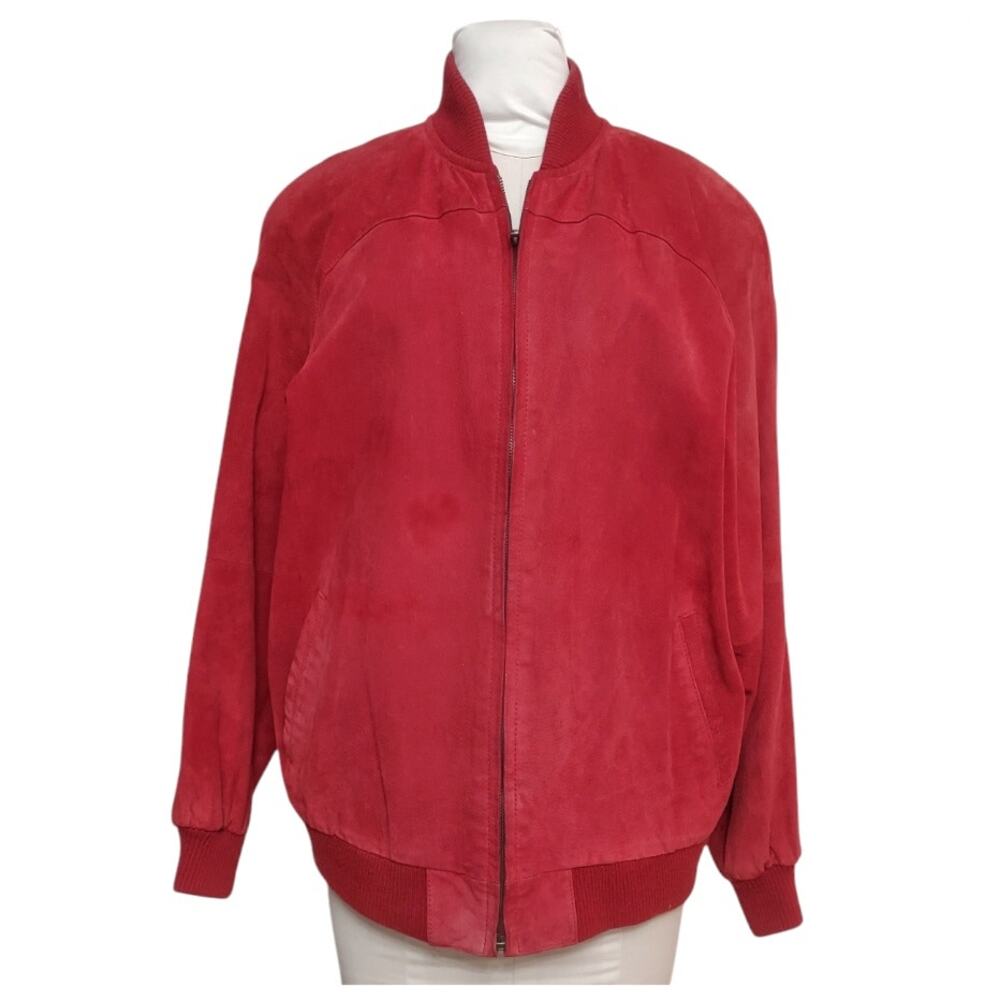 LUIS ALVEAR Vintage Red Suede Coat Size M Unisex Leather Bomber Jacket Oversized